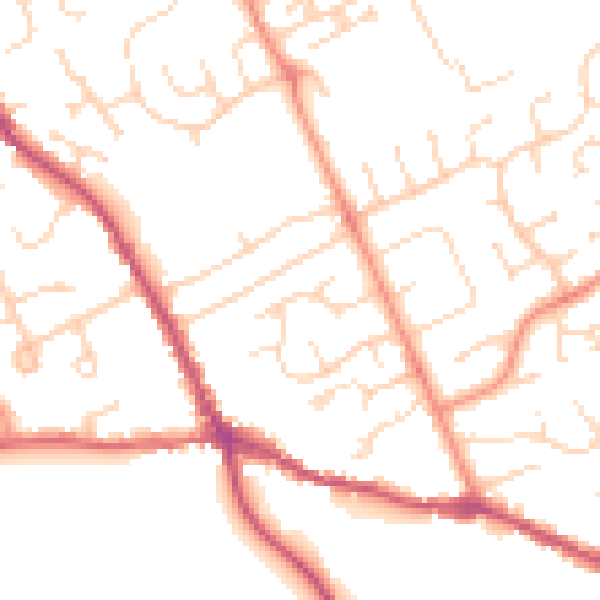 Daytime road noise heatmap for PE6 8JG