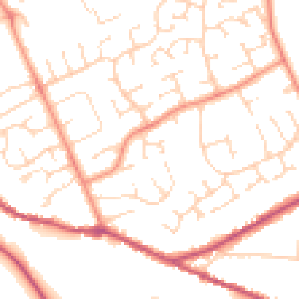 Daytime road noise heatmap for PE6 8RY