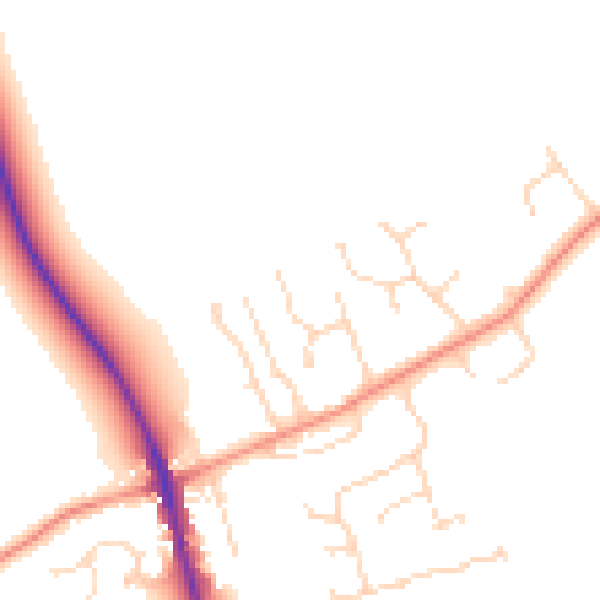 Daytime road noise heatmap for PE6 9PZ