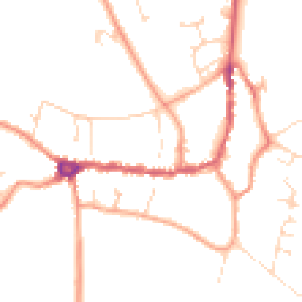 Daytime road noise heatmap for PE8 4AA