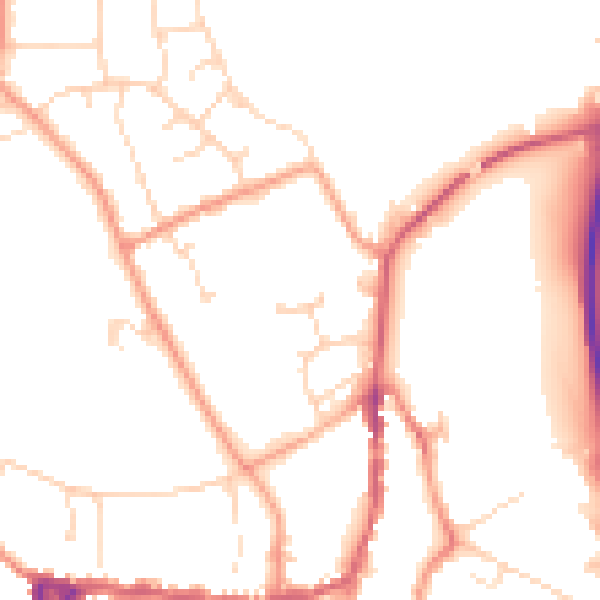 Daytime road noise heatmap for PE8 4AY