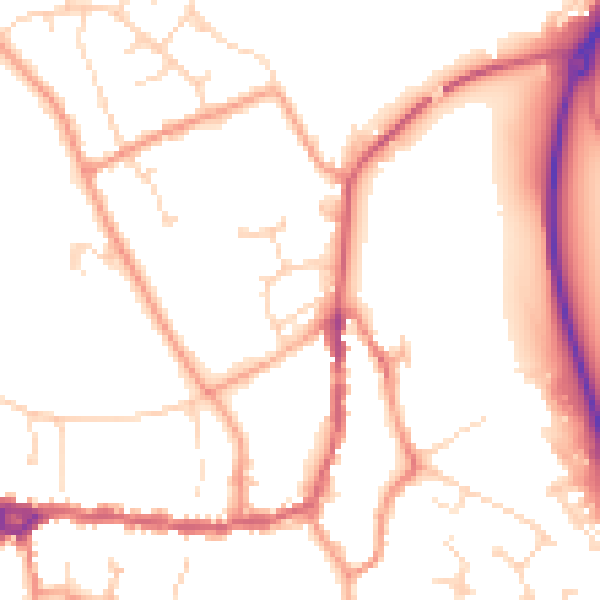 Daytime road noise heatmap for PE8 4AZ