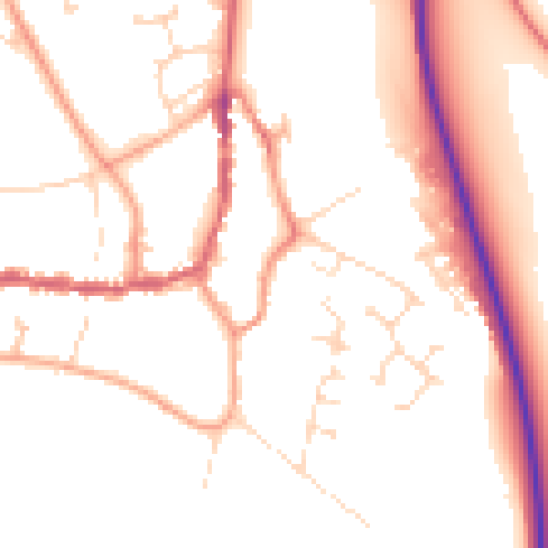 Daytime road noise heatmap for PE8 4BX