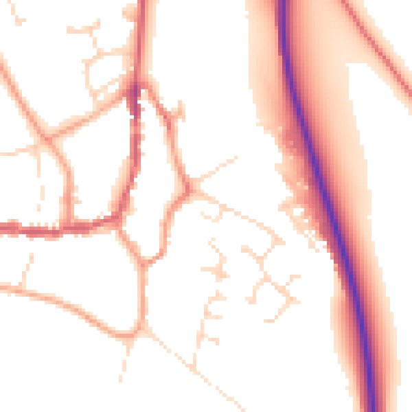 Daytime road noise heatmap for PE8 4BY