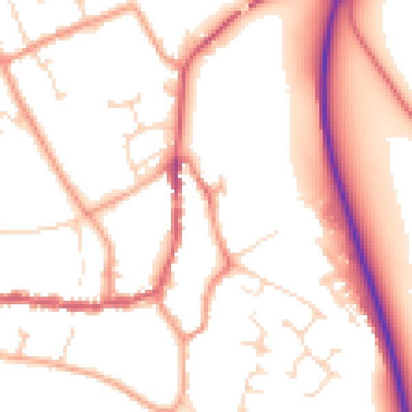 Daytime road noise heatmap for PE8 4BZ