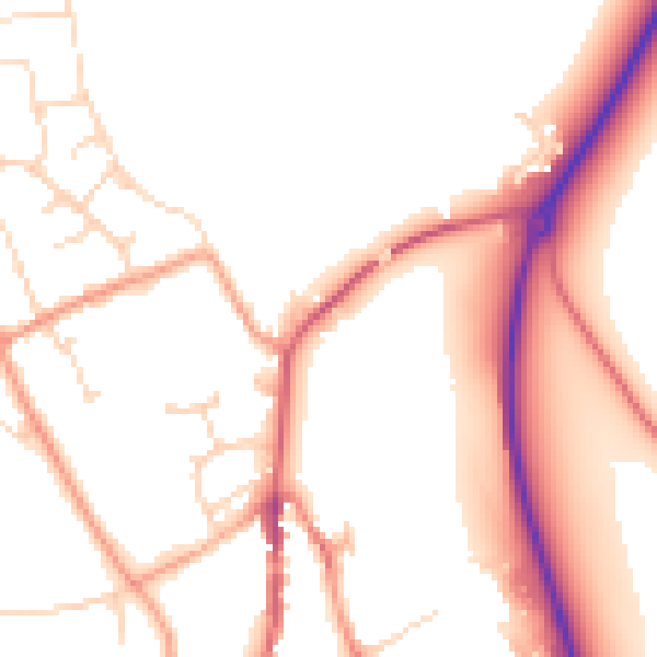 Daytime road noise heatmap for PE8 4DE