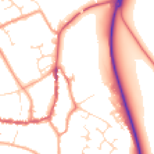 Daytime road noise heatmap for PE8 4DF