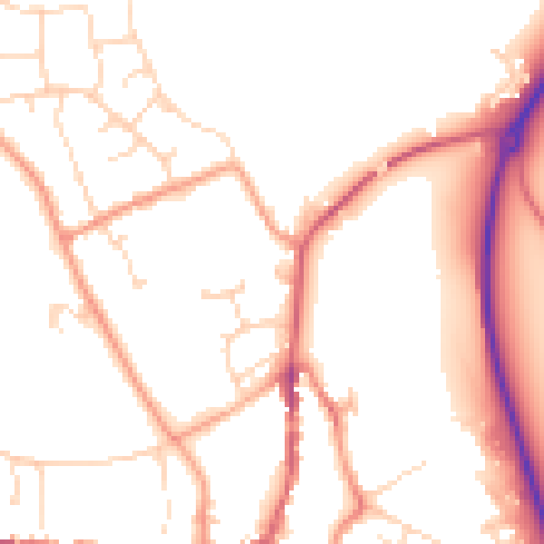 Daytime road noise heatmap for PE8 4DT