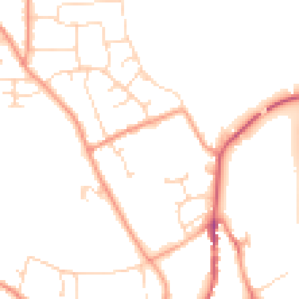 Daytime road noise heatmap for PE8 4LD