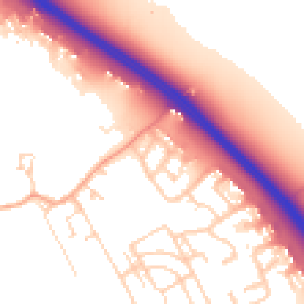 Daytime road noise heatmap for PE8 6DB