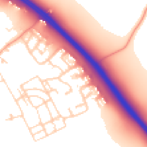 Daytime road noise heatmap for PE8 6EB