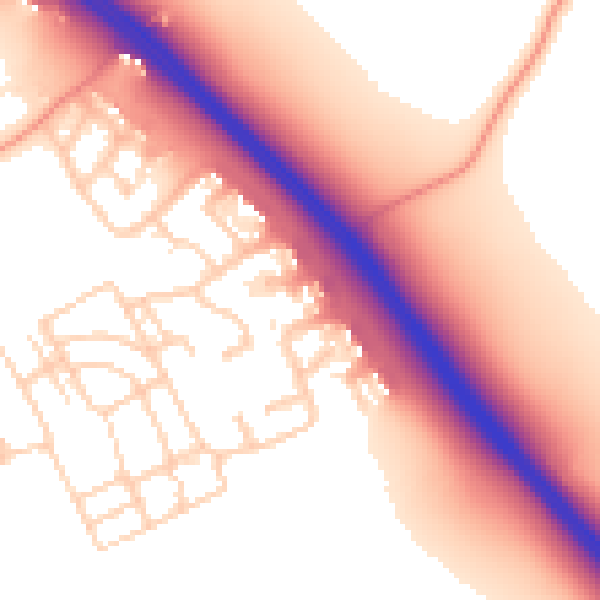 Daytime road noise heatmap for PE8 6ED