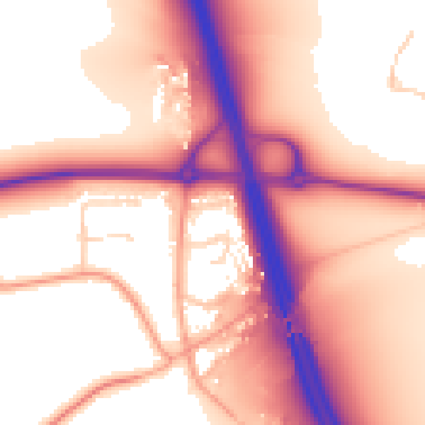 Daytime road noise heatmap for PE8 6LE
