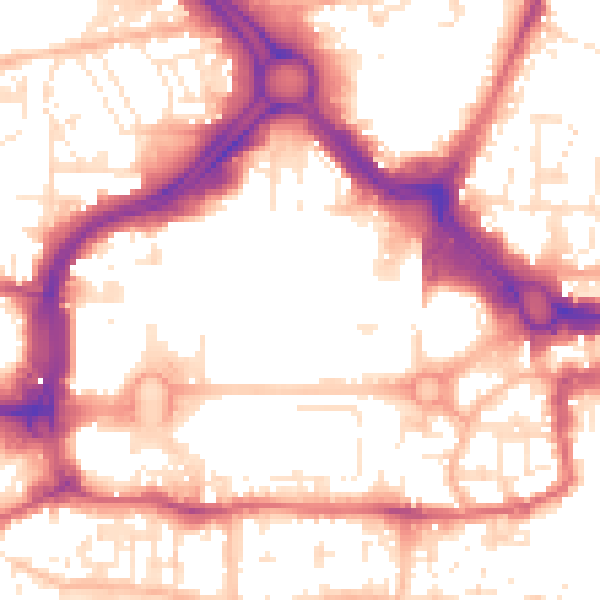 Daytime road noise heatmap for PL1 1LA