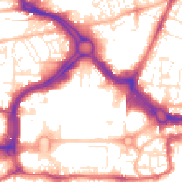 Daytime road noise heatmap for PL1 1LB