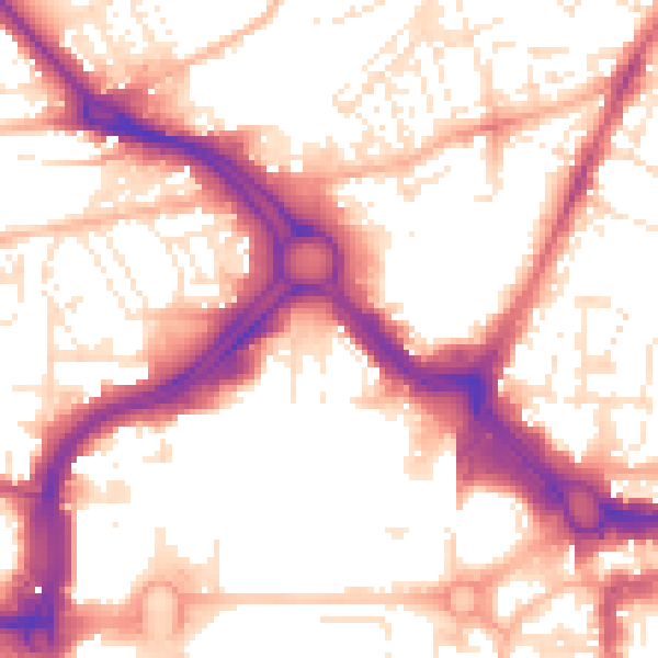 Daytime road noise heatmap for PL1 1LD