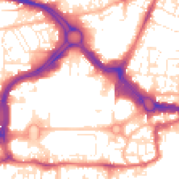 Daytime road noise heatmap for PL1 1LP
