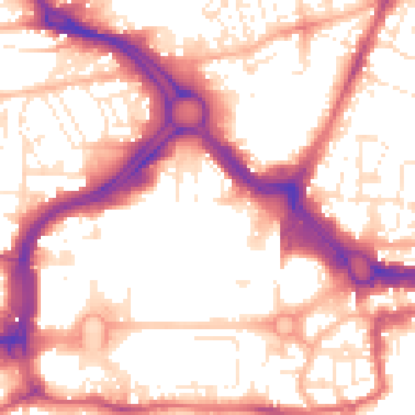 Daytime road noise heatmap for PL1 1QL