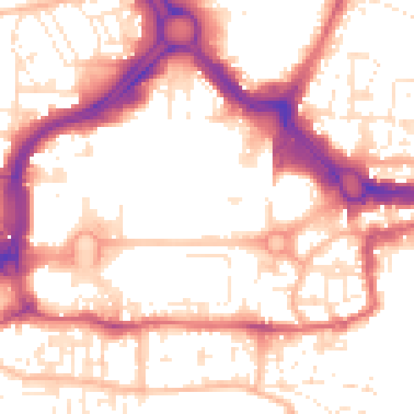 Daytime road noise heatmap for PL1 1RA