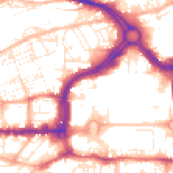 Daytime road noise heatmap for PL1 1SW