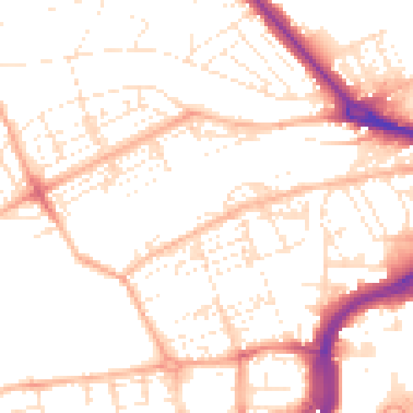 Daytime road noise heatmap for PL1 5DD
