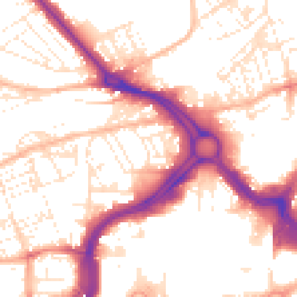 Daytime road noise heatmap for PL1 5DP