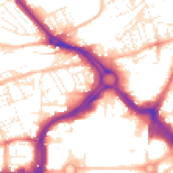 Daytime road noise heatmap for PL1 5DS