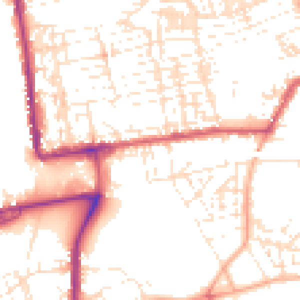 Daytime road noise heatmap for PL2 1AG