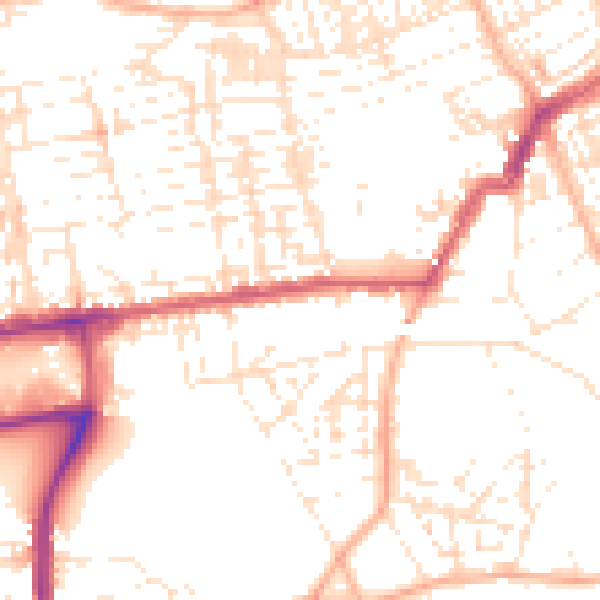 Daytime road noise heatmap for PL2 1AN