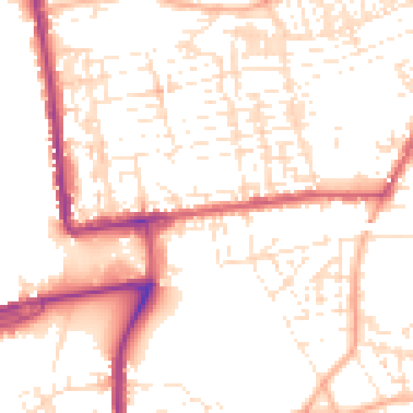 Daytime road noise heatmap for PL2 1AQ