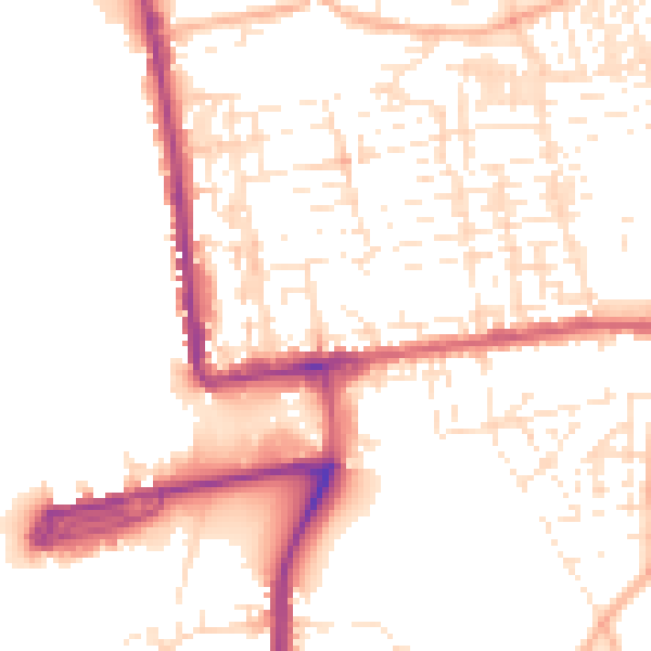 Daytime road noise heatmap for PL2 1DD