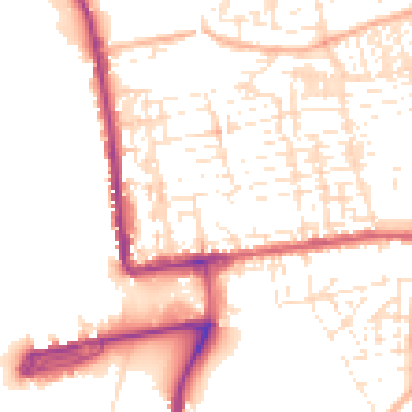 Daytime road noise heatmap for PL2 1DE