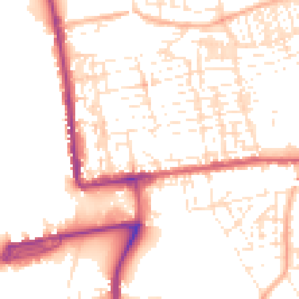 Daytime road noise heatmap for PL2 1DG