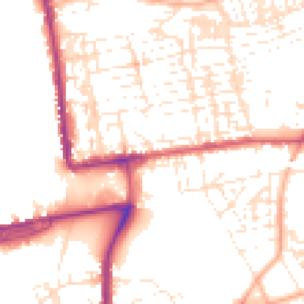 Daytime road noise heatmap for PL2 1DN