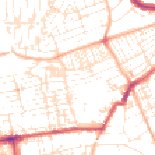 Daytime road noise heatmap for PL2 1DS