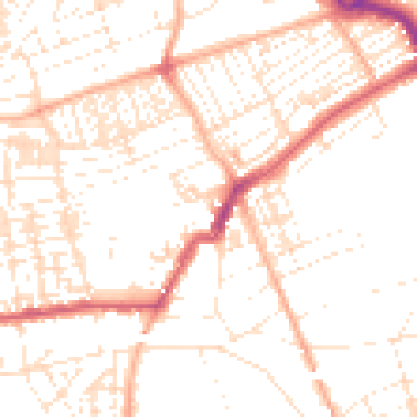 Daytime road noise heatmap for PL2 1EX