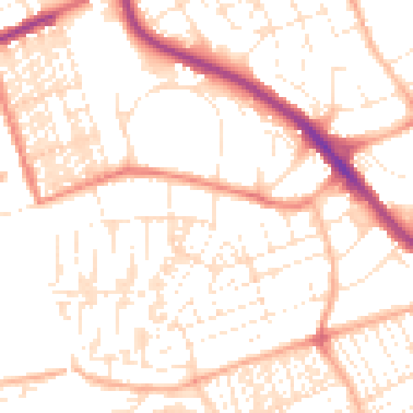 Daytime road noise heatmap for PL2 1LQ