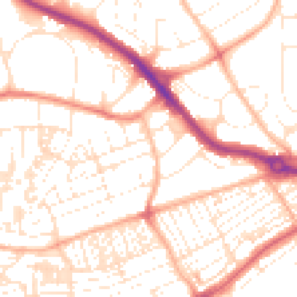 Daytime road noise heatmap for PL2 1PP