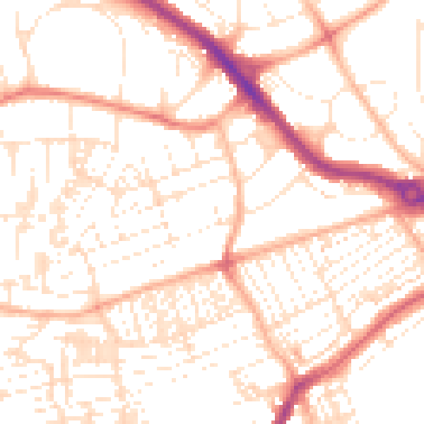 Daytime road noise heatmap for PL2 1PR