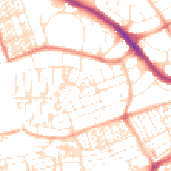 Daytime road noise heatmap for PL2 1PZ