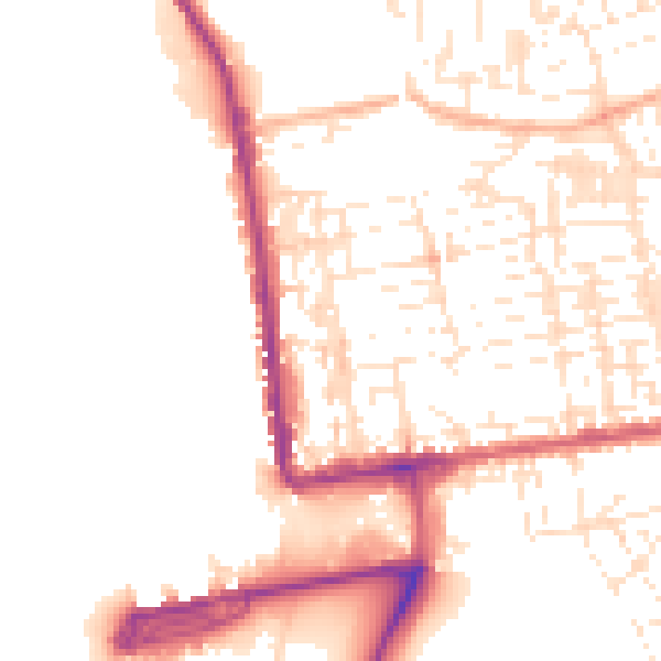 Daytime road noise heatmap for PL2 1RN