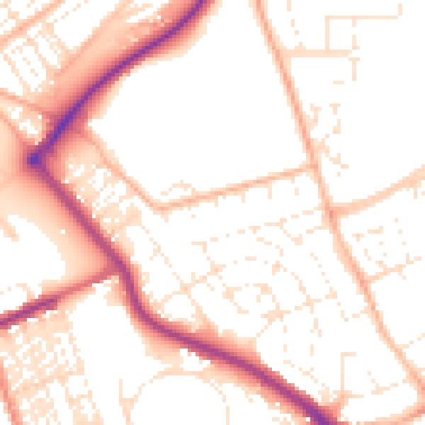 Daytime road noise heatmap for PL2 2ES