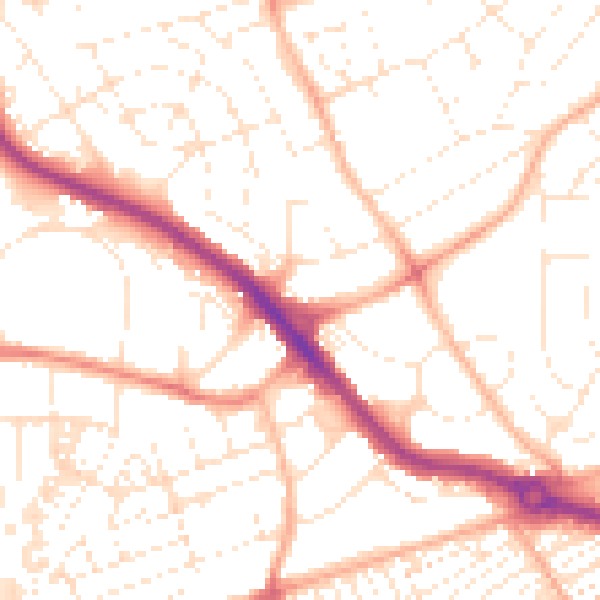 Daytime road noise heatmap for PL2 2PE