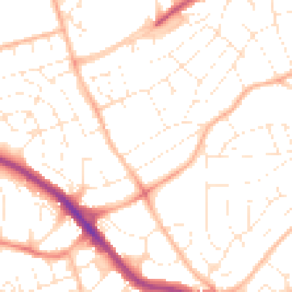 Daytime road noise heatmap for PL2 2PS