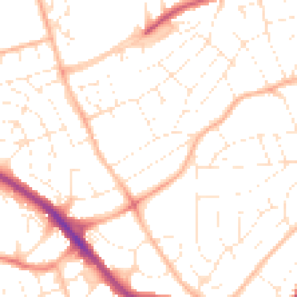 Daytime road noise heatmap for PL2 2PT