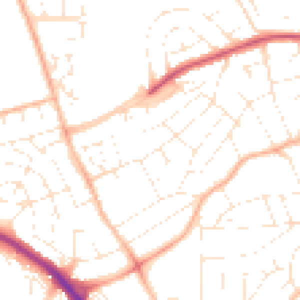 Daytime road noise heatmap for PL2 2QG