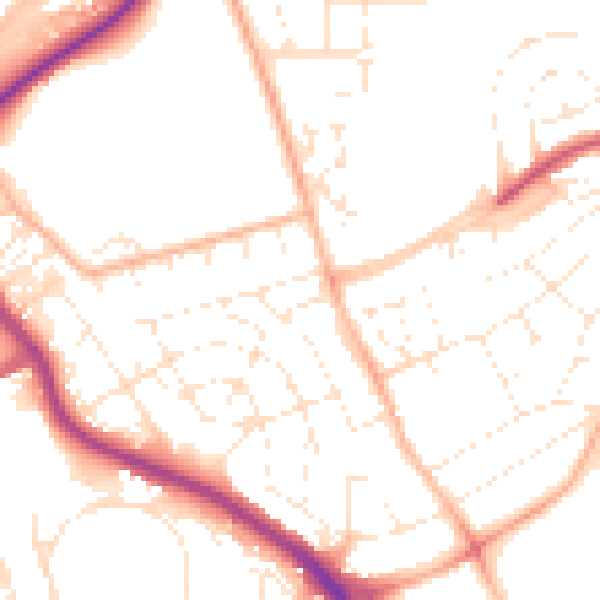 Daytime road noise heatmap for PL2 2QN