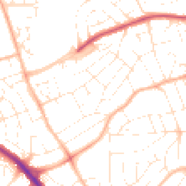 Daytime road noise heatmap for PL2 2QQ