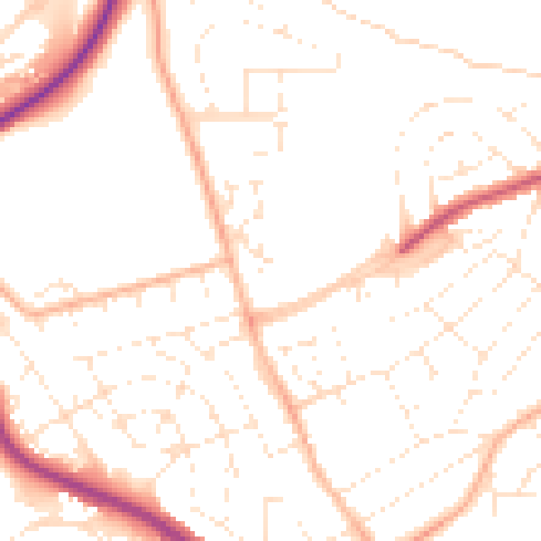 Daytime road noise heatmap for PL2 2SA
