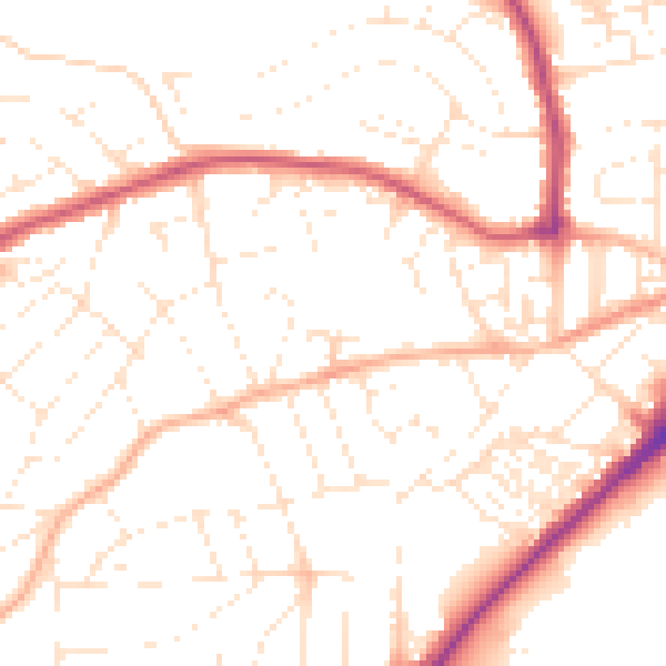 Daytime road noise heatmap for PL2 2SJ